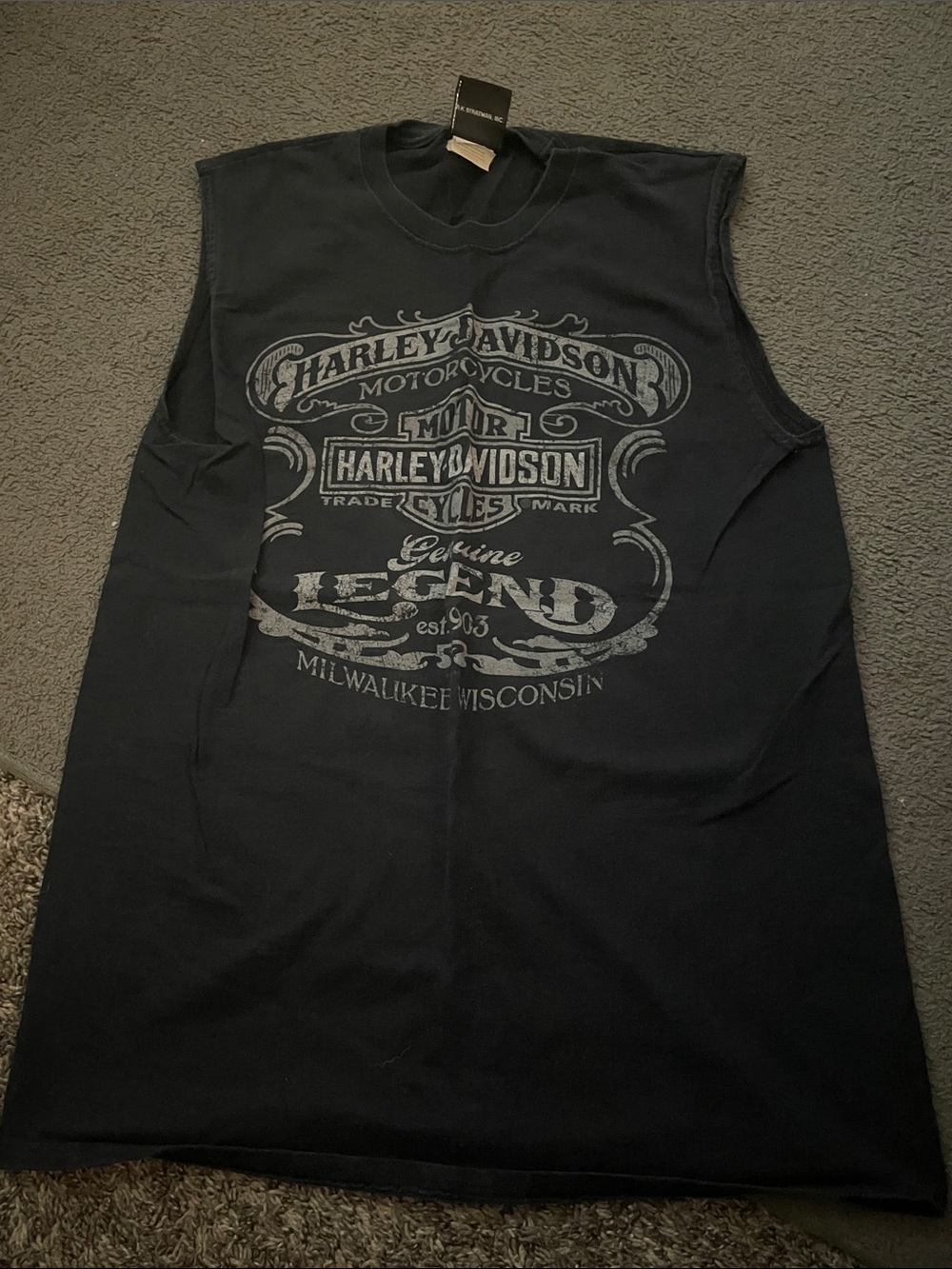 Harley-Davidson Black Graphic Sleeveless Tee, Size Medium